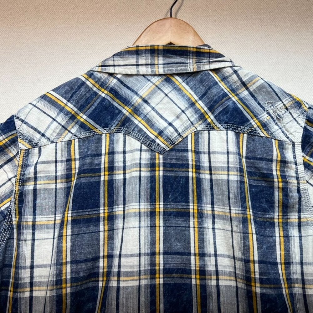BKE Men Short Sleeve Button Up Shirt Medium Blue Plaid Vintage 1967 Standard Fit - Picture 11 of 12